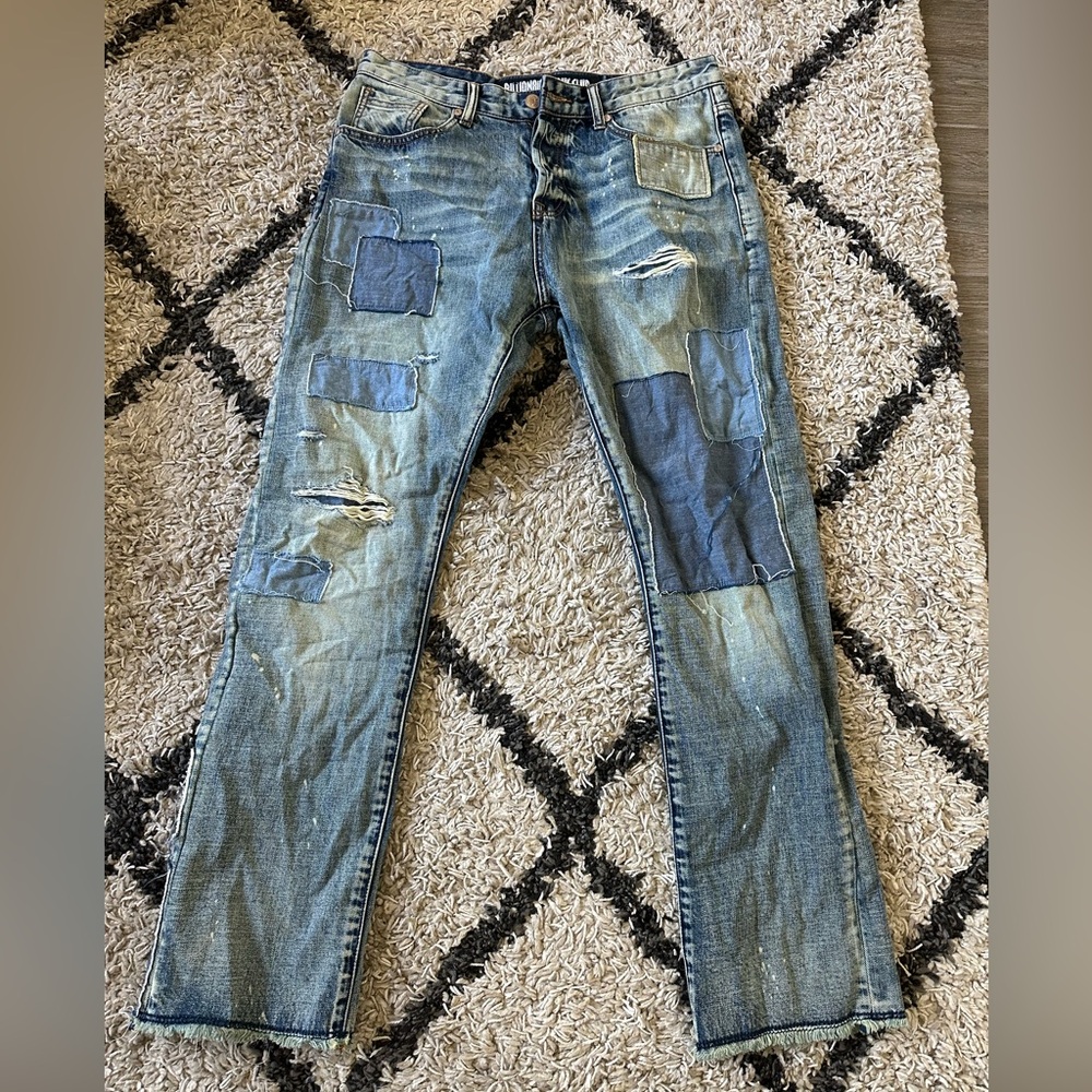 Billionaire Boys Club Blue Patched Straight Jeans